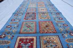 3??7 Ft Blue Hallway Rug, Handwoven Afghan Wool Runner Traditional Tribal Carpet