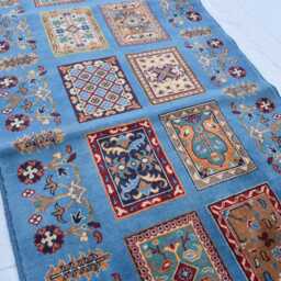 3??7 Ft Blue Hallway Rug, Handwoven Afghan Wool Runner Traditional Tribal Carpet - thumbnail 3