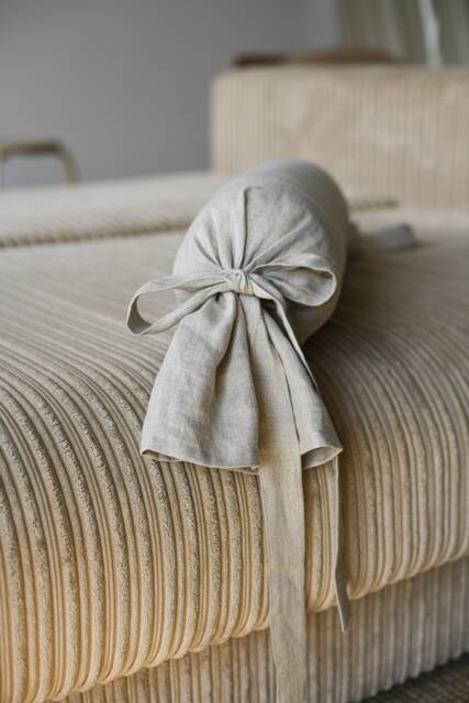 Bolster Cover With Ties/Oeko-Tex Certified Natural Washed Linen Cushion Slipcover Available in Various Colors & Sizes - image 1