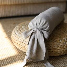 Bolster Cover With Ties/Oeko-Tex Certified Natural Washed Linen Cushion Slipcover Available in Various Colors & Sizes - thumbnail 2