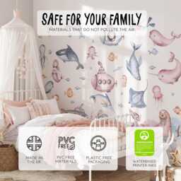 Pink Sea Animals Wall Decals Peel & Stick Nursery Decor - thumbnail 3