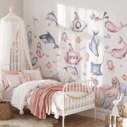 Pink Sea Animals Wall Decals Peel & Stick Nursery Decor - thumbnail 2