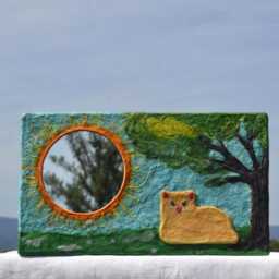 Ginger Kitten Mirror Decorative Wall Mirror, Orange Sunburst Mirror With Cat Sitting Under The Tree, Lovers Gift, Furniture, Mirrors - thumbnail 3