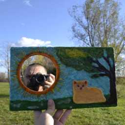 Ginger Kitten Mirror Decorative Wall Mirror, Orange Sunburst Mirror With Cat Sitting Under The Tree, Lovers Gift, Furniture, Mirrors - thumbnail 2