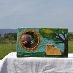 Ginger Kitten Mirror Decorative Wall Mirror, Orange Sunburst Mirror With Cat Sitting Under The Tree, Lovers Gift, Furniture, Mirrors - thumbnail 2