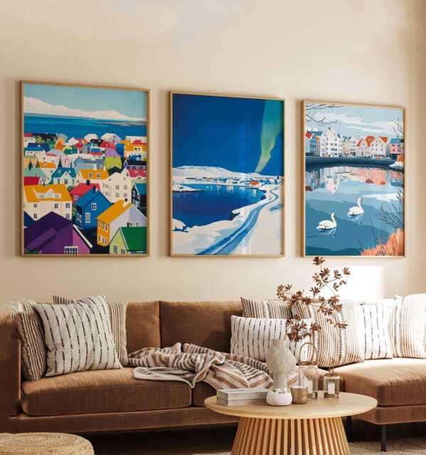 Set Of 3 Reykjav??k Posters, Iceland Travel Prints, Icelandic City Wall Art Set, Nordic Decor, Northern Lights Gift, Europe Prints - image 1