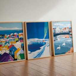 Set Of 3 Reykjav??k Posters, Iceland Travel Prints, Icelandic City Wall Art Set, Nordic Decor, Northern Lights Gift, Europe Prints - thumbnail 3