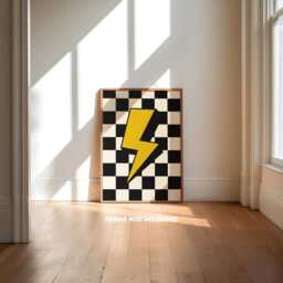 Retro Style Print, Boys Bedroom Prints, Lightening Bolt, Colourful Kids Decor, Cool Teen Checkerboard - thumbnail 1