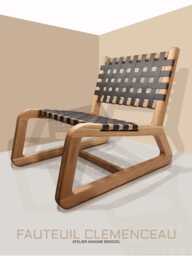 Cl??menceau Armchair, Unique Model, Handcrafted, Made in France, Wood Armchair & Stain-Resistant Organic Cotton - thumbnail 1