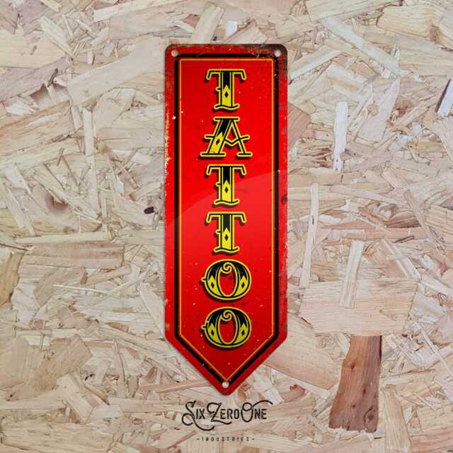 Tattoo Arrow Metal Sign. Various Colourways On White/Silver Aluminium. Shop Parlour Trad Blackwork Flash - image 1