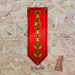 Tattoo Arrow Metal Sign. Various Colourways On White/Silver Aluminium. Shop Parlour Trad Blackwork Flash - thumbnail 1
