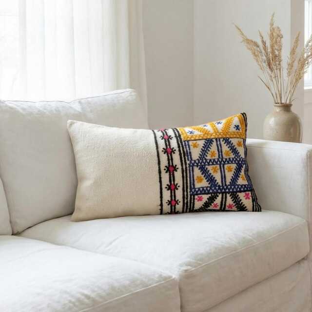 Boho Lumbar Kilim Pillow Cover, Turkish Textile Cushion, Handmade Ethnic Throw - image 1