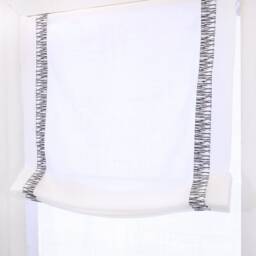 White Linen Flat Relaxed Roman Shades With Animal Print Trim, Cl1010 - thumbnail 1