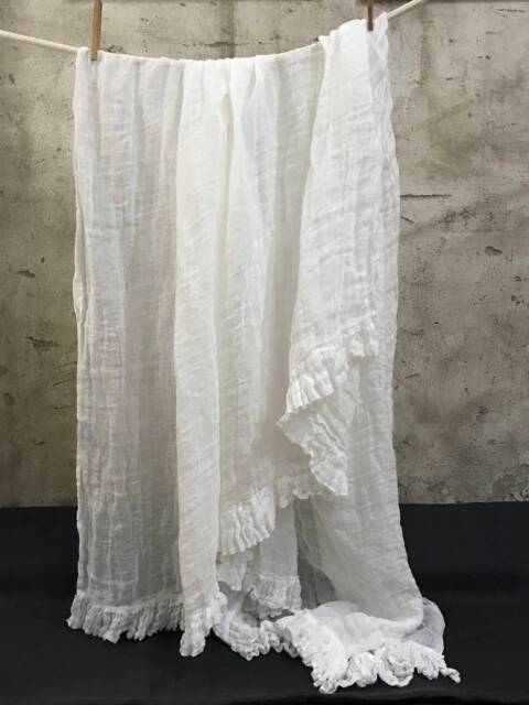 Ruffle Linen Curtain Sisi, Sheer Vintage Style, Shabby Chic Window Panel - image 1