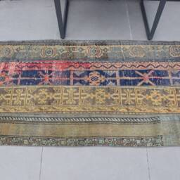 Antique Rugs, Blue Floor Rug, Turkish Handwoven Nursery Rugs For Entry, 2.7x5.9 Ft Accent Vintage Bohemian Kitchen Rug - thumbnail 3
