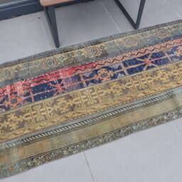 Antique Rugs, Blue Floor Rug, Turkish Handwoven Nursery Rugs For Entry, 2.7x5.9 Ft Accent Vintage Bohemian Kitchen Rug - thumbnail 2