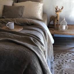 Linen Bed Cover, Rustic Linen, Blanket With Fringes, Linen Throw, Rustic Natural Covers, , Burlap Bedding - thumbnail 2