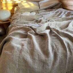 Linen Bed Cover, Rustic Linen, Blanket With Fringes, Linen Throw, Rustic Natural Covers, , Burlap Bedding - thumbnail 3