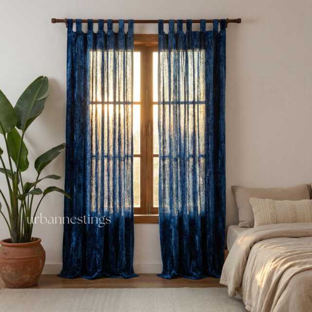 Blue Velvet Curtain Luxury Bohemian Window Living Room Divider High Quality Extra Large - image 1