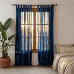 Blue Velvet Curtain Luxury Bohemian Window Living Room Divider High Quality Extra Large - thumbnail 1