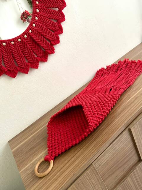 Red Macrame Wall Basket, Boho Decor, Christmas Gift - image 1