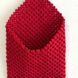 Red Macrame Wall Basket, Boho Decor, Christmas Gift - thumbnail 3