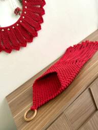 Red Macrame Wall Basket, Boho Decor, Christmas Gift