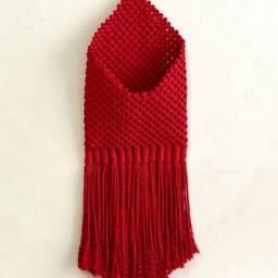 Red Macrame Wall Basket, Boho Decor, Christmas Gift - thumbnail 2