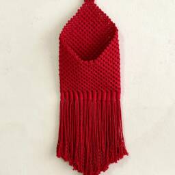 Red Macrame Wall Basket, Boho Decor, Christmas Gift - thumbnail 4