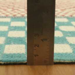 Teal Brown Cotton Kilim Rug, Hand Block Print Area - thumbnail 4