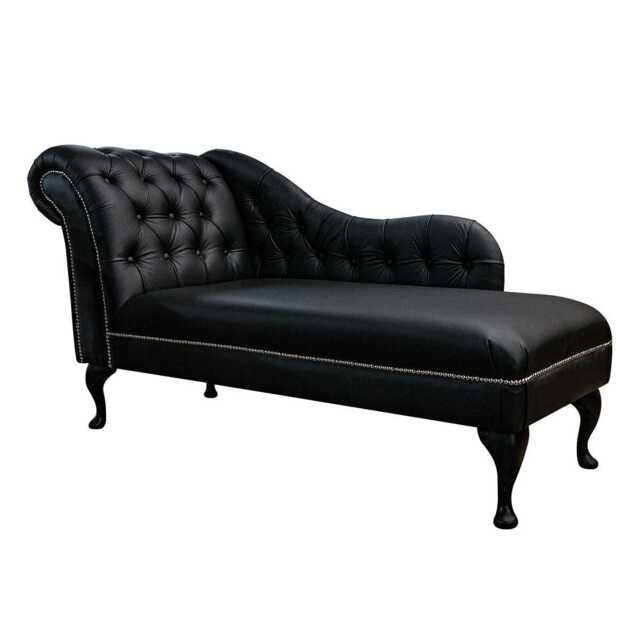 Handmade Black Leather Chaise Longue Genuine Buttoned Lounger, British Made - image 1