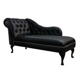 Handmade Black Leather Chaise Longue Genuine Buttoned Lounger, British Made - thumbnail 1