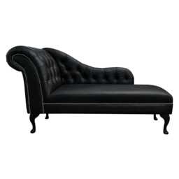 Handmade Black Leather Chaise Longue Genuine Buttoned Lounger, British Made - thumbnail 2