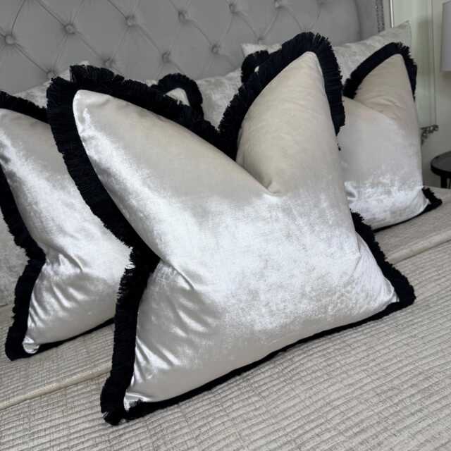 Elegant Champagne Mimosa Pillow Cover With Black Fringe Handmade Luxury Cushion For Home Decor - image 1