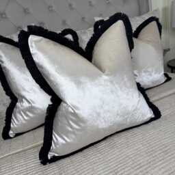Elegant Champagne Mimosa Pillow Cover With Black Fringe Handmade Luxury Cushion For Home Decor - thumbnail 1