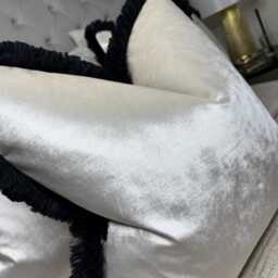 Elegant Champagne Mimosa Pillow Cover With Black Fringe Handmade Luxury Cushion For Home Decor - thumbnail 3