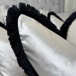 Elegant Champagne Mimosa Pillow Cover With Black Fringe Handmade Luxury Cushion For Home Decor - thumbnail 2