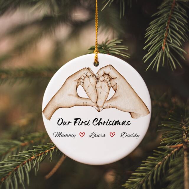 Personalized First Family Christmas Ornament Baby Feet Bauble - image 1