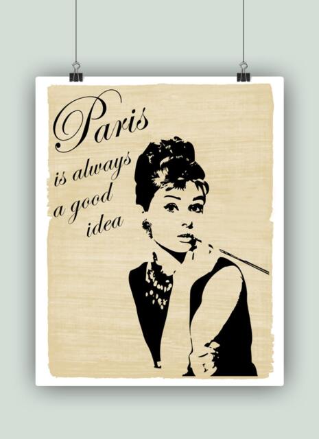 Audrey Hepburn Paris Quote Art Print, French Wall Decor - image 1
