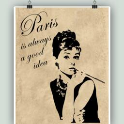 Audrey Hepburn Paris Quote Art Print, French Wall Decor - thumbnail 2