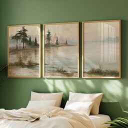 Forest Lake Trio, Misty Landscape Wall Art Set - thumbnail 2