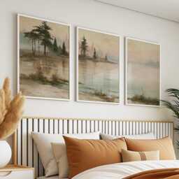 Forest Lake Trio, Misty Landscape Wall Art Set - thumbnail 3