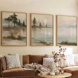 Forest Lake Trio, Misty Landscape Wall Art Set - thumbnail 4