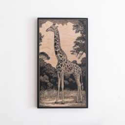 Giraffe Engraved Birch Wood Panel - Block Print Inspired African Animal Wall Art, Nature Lover Illustration Print, Adventure Home Decor Gift - thumbnail 3