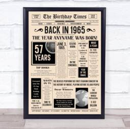 1965 Newspaper Any Age Year You Were Born Birthday Facts Personalised Gift Print - thumbnail 1