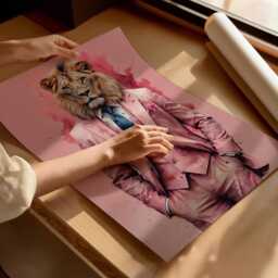 Lion in Suit Art Print Pink Background, Gallery Wrapped Canvas - thumbnail 3