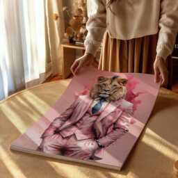 Lion in Suit Art Print Pink Background, Gallery Wrapped Canvas - thumbnail 1