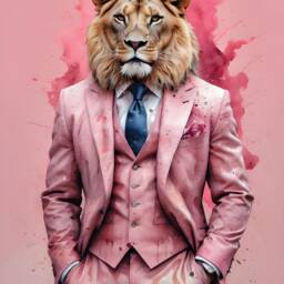 Lion in Suit Art Print Pink Background, Gallery Wrapped Canvas - thumbnail 2
