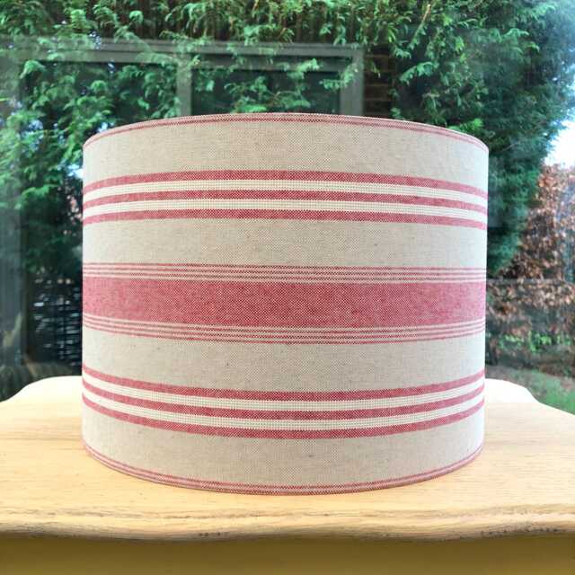 French Linen Lampshade With Red Stripes For Ceiling Or Floor Lamp