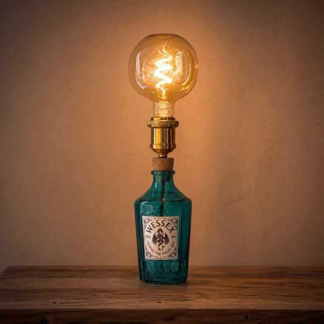 Wessex Blue Teal Gin Bottle Lamp, Upcycled Welsh Light, Dragon Home Bar Decor, Unique Gift, Mood Lighting - image 1